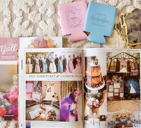 Magazine spread of Ann and Andrew’s wedding